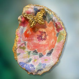 One of a Kind Handmade Decoupaged Oyster Shell Trinket Dish from Chesapeake Bay
